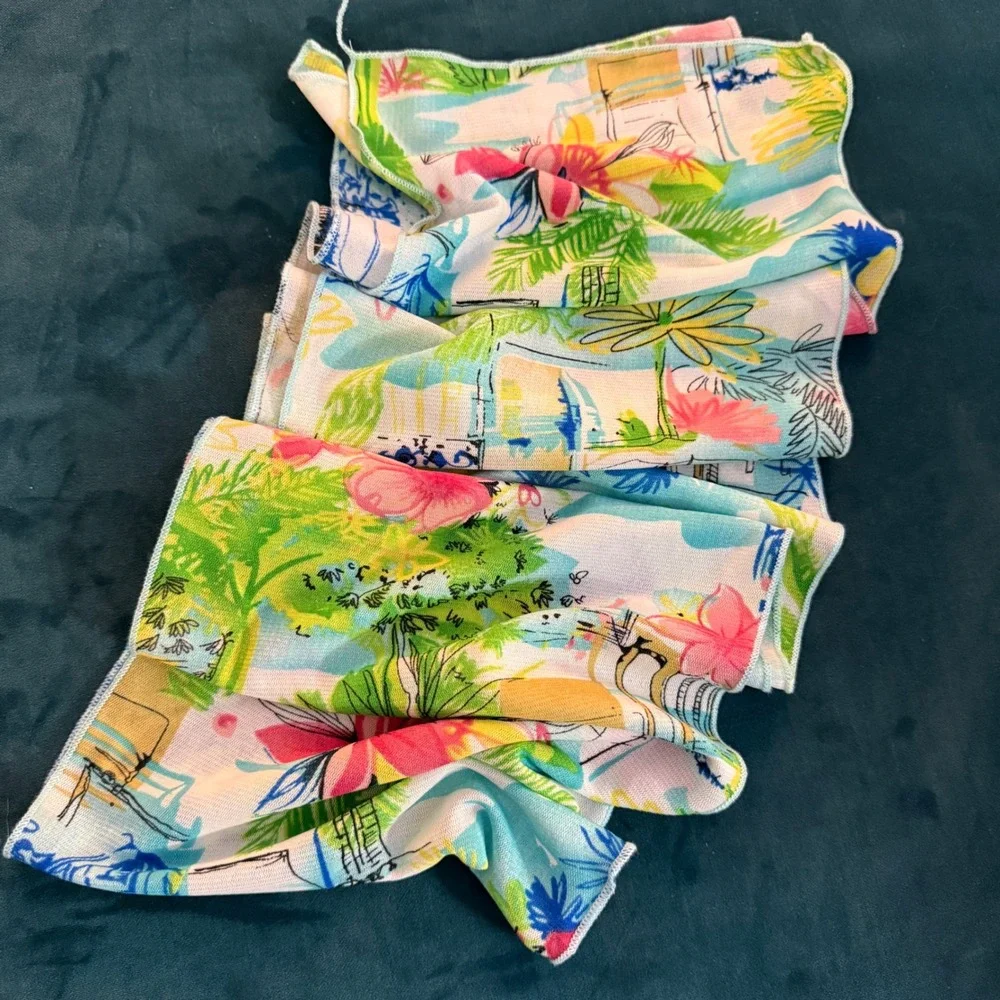Vintage Floral and Tropical Scarf Lot of 3 Green Blue Pink‎ Teal Bundle